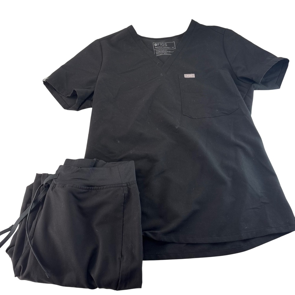 FIGS Technical Collection Top & Mandala Jogger Scrub Set Black Womens Medium